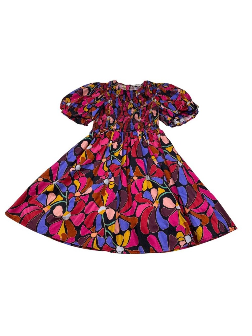Crosby By Mollie Burch Floral Smocked Midi Dress S Vibrant Multicolor (P1100)